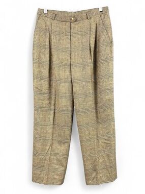 LRL 14 High Waist Tapered Pleated Brown Plaid Trousers Academia Old Money Career